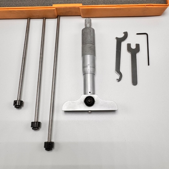 Mitutoyo 129-127 Depth Micrometer DMC 2.5 - 4 in orange hard case w/ foam insert - Picture 2 of 11